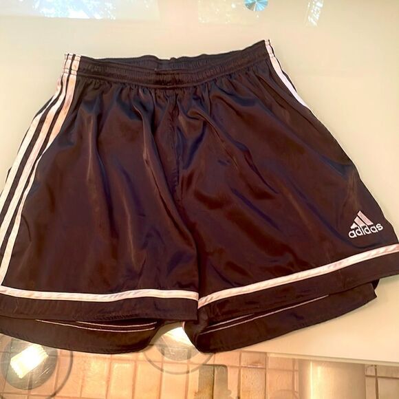 COPY - Adidas shorts large black white stripes no draw string climalite - Picture 1 of 7